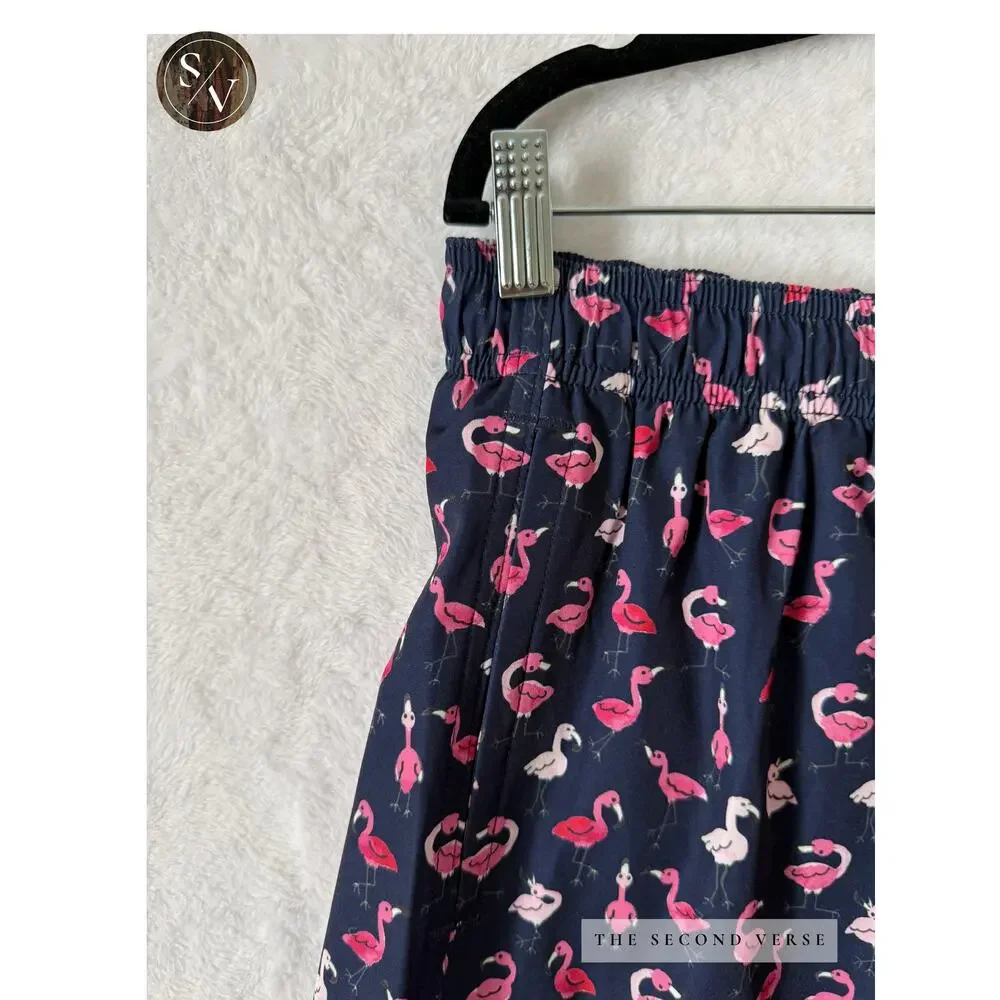 Sunset x Vine‎ Swim Trunks Mens Flamingo Print Mesh Lining Navy Blue Medium